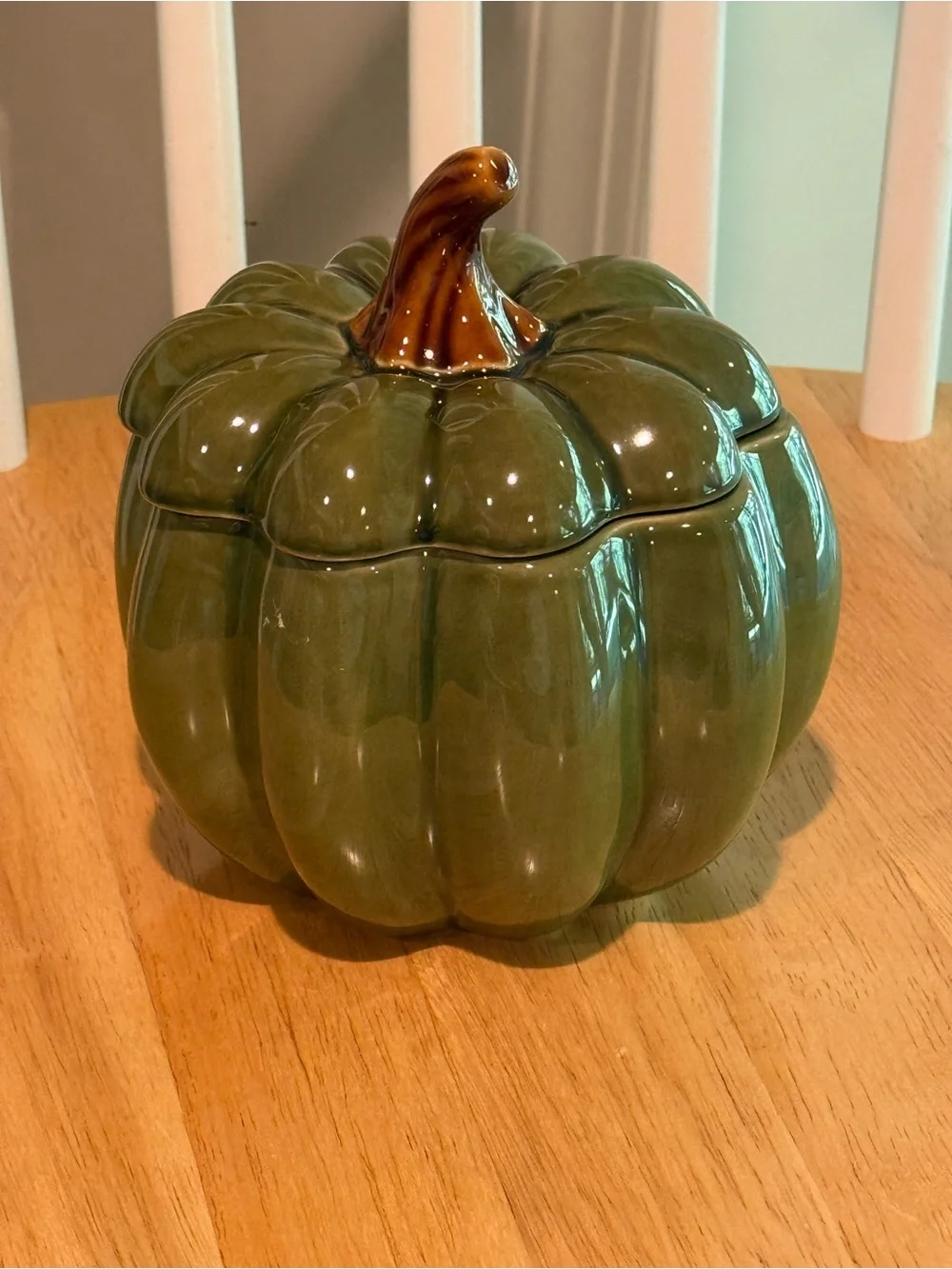 Home Fall Harvest Green Ceramic Pumpkin Lidded Jar Canister Stoneware